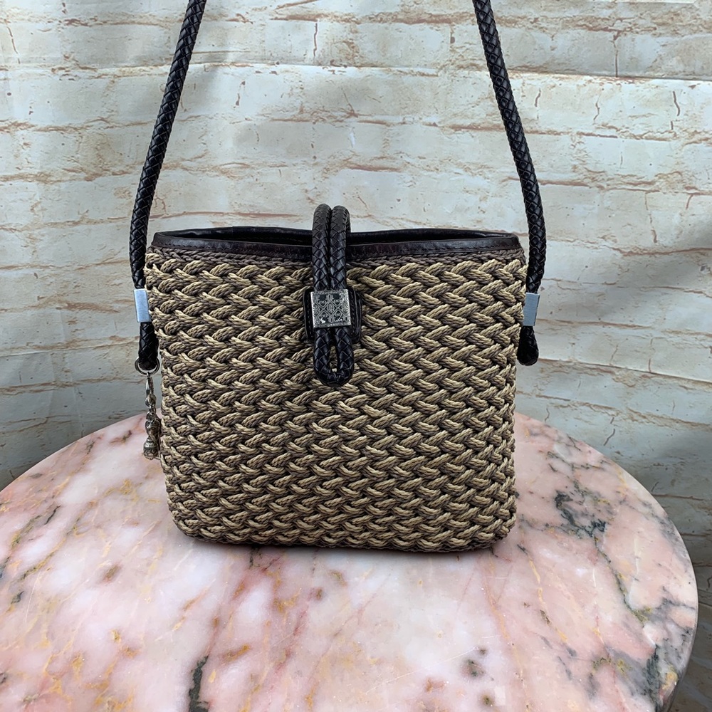 Brighton straw crossbody with leather details